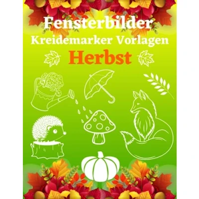 Abbildung von Fensterbilder Kreidemarker Vorlagen Herbst: XL Fenstervorlagen Buch mit Halloween &amp; Herbstmotive Fensterdeko Kreide Schablonen für Kinder und Erwachsene Bemalen dem abwischbaren Kreidestift