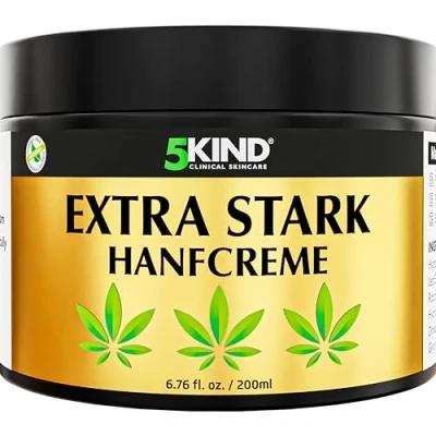 Abbildung von 5kind Extrastarke Hanfcreme 200 ml Hochdosiertes Hanf Gel und Arnikacreme Wirkt gegen Rückenbeschwerden &amp; Muskelkater, beruhigt Füße, Knie, Nacken, Schultern Mit natürlichen Extrakten
