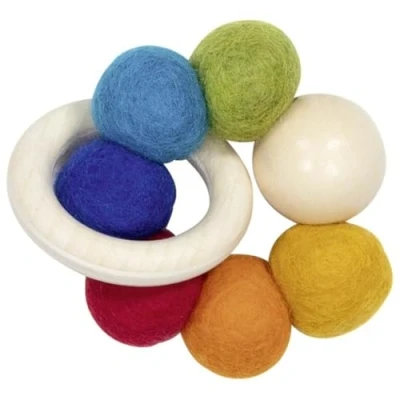 Abbildung von goki baby 65355 Greifling Elastik Regenbogen aus Holz und Wollfilz, bunte Holzkugeln, fördert Greifreflex unterstützt den Entwicklungsprozess, MADE IN GERMANY, 9cm x 4cm 9cm, ab Geburt