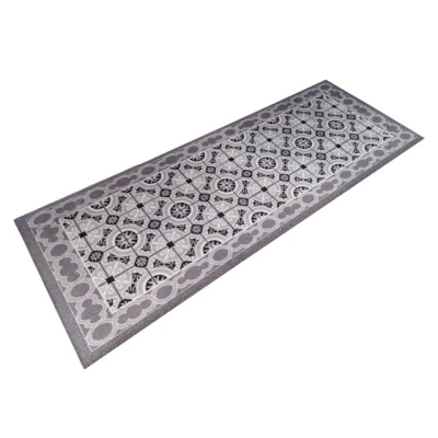 Abbildung von Läufer, oKu Tex, rechteckig, Küchenläufer Fußmatte, Retro Design, Kachel Fliesenoptik, rutschfest, waschbar, grau, kariert, 45 x 75 cm