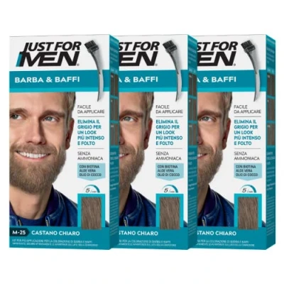 Abbildung von Just for Men Bart &amp; Schnurrbart, Bartfarbe für Herren, Farbe Hellbraun, Färben, entfernt graues Haar, mit Applikatorkamm M25 (3 Pack)