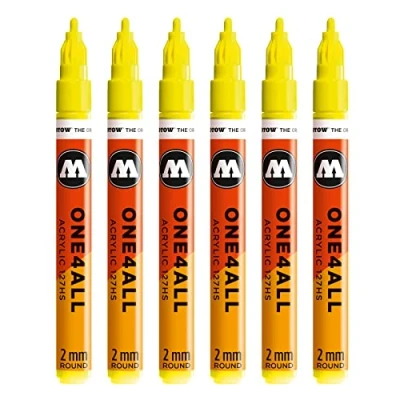 Abbildung von Molotow One4All 127HS Acryl Marker (2,0 mm Strichstärke, hochdeckend und permanent, UV beständig, für fast alle Untergründe) 6 Stück Farbe 220 neongelb floureszierend