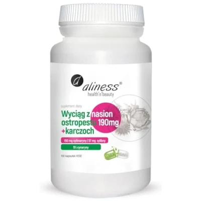 Abbildung von Aliness Distelsamen Extrakt 190mg und Artischocke, Leber, Nahrungsergänzungsmittel mit Pflanzenextrakten, 100 kapseln