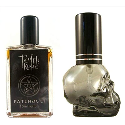 Abbildung von Teufelsküche Patchouli Natur, Parfum unisex + Leerflakon Skull Gothic Parfum, Mini Flakon, 10ml Glasflakon, Gotik Patchouly