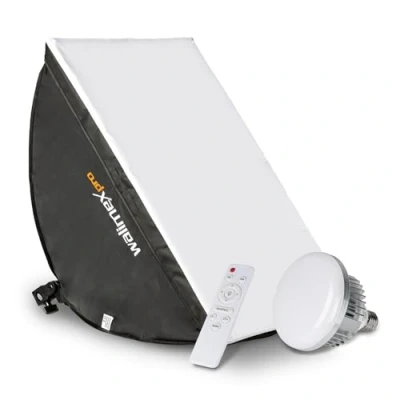 Abbildung von Walimex pro Softbox 40x60cm 45W Bi Color LED I leistungsstarkes Dauerlicht inkl. Diffusor &amp; Fernbedienung Farbtemperatur 3.000 6.000 K Für Profi Fotos Videos Neigbar, hohe Farbgenauigkeit