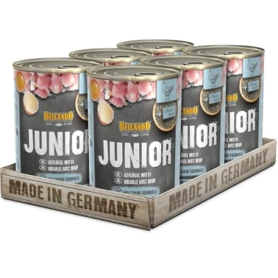 Abbildung von BELCANDO Nassfutter für Hunde, Junior Geflügel mit Ei, 6X 400g Dose, Hundefutter nass, alle Rassen, Made in Germany