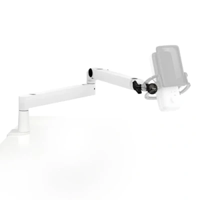 Abbildung von Elgato Wave Mic Arm LP White Premium Low Profile Mikrofonarm für einen sauberen Arbeitsplatz, Tischklemme, vielseitig, voll einstellbar, ideal Podcast, Streaming, Gaming, Home Office