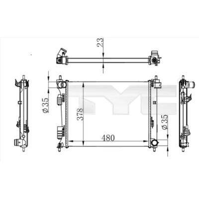 Abbildung von TYC 717 0001 Kühler, Motorkühlung 480 378 23 Kühlrippen mechanisch gefügt KIA: RIO 3, HYUNDAI: i20 I Schrägheck