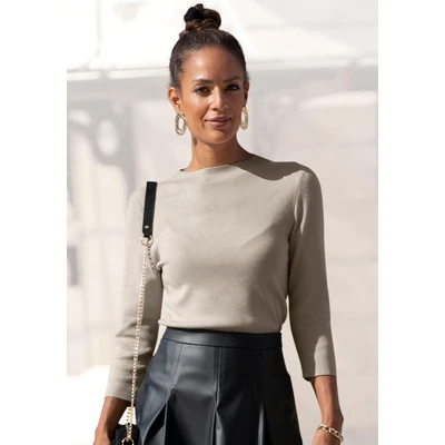 Abbildung von Lascana 3/4 ARM Strickpullover, Damen, Größe: 32/34, Beigemeliert