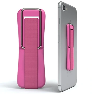 Abbildung von Smartphone Fingerhalterung/Fingerhalter mit Standfunktion I von EAZY CASE Handy Haltegriff, Fingerschlaufe, Finger Halterung, Smartphonehalter, Selfie Handyhalter, 1 Metallclip, Pink