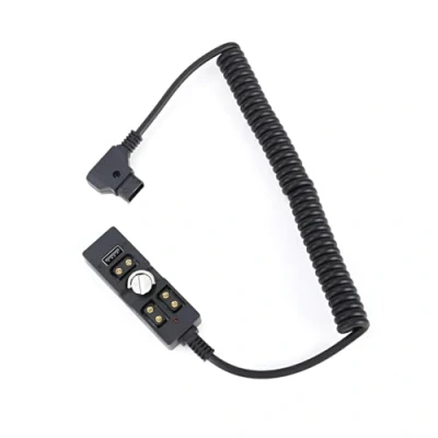 Abbildung von DFCINE Spiralförmiger D Tap Stecker auf 3 Punkt Buchse, Splitter Stromkabel Hub mit USB und Kontrollleuchte perfekt für Anton Bauer, V Mount, ARRI, RED Kamera, TILTA, Steadicam, IDX Akku