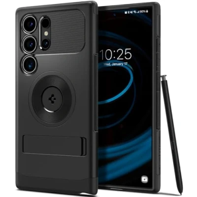 Abbildung von Spigen Slim Armor MagFit Hülle Kompatibel mit Samsung Galaxy S24 Ultra, MagSafe Zubehör Schwarz