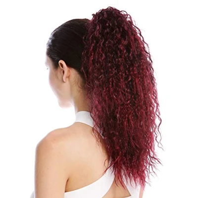 Abbildung von WIG ME UP N609 V 1BT39 Haarteil Zopf Pferdeschwanz lang voluminös lockig Krepplocken gekreppt Afro Kinks Schwarz Rot Gesträhnt 45 cm