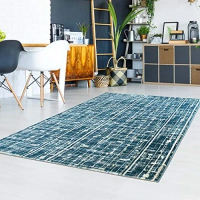 Abbildung von carpet city Teppich Polyester Blau 160x230 cm Streifen Muster Moderne Kurzflor Teppiche Wohnzimmer