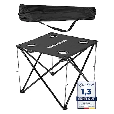 Abbildung von Kirkjubøur® Solkatt Faltbarer Campingtisch Klapptisch 58x58 x51 cm mit Getränkehalter für Picknick Camping Reisen (Schwarz)