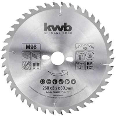Abbildung von kwb Kreissägeblatt 260 x 30 mm, schneller Schnitt, mittlere Güte, Sägeblatt geeignet für Weich und Hartholz, Tischlerplatten Spanplatten