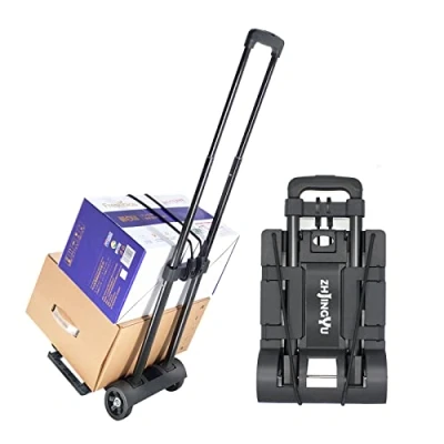 Abbildung von ZHJINGYU Max Belastung 30KGTeleskopstange Sackkarre klappbar,transportkarre klappba,Mini sackkarrer &amp; 2 elastische Seilkarre Erweiterbares großes Fahrgestellt (schwarz)