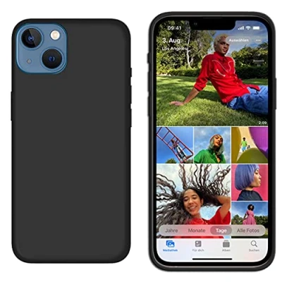 Abbildung von cofi1453® Silikon Hülle Basic kompatibel mit iPhone 13 Mini Case TPU Soft Handy Cover Schutz Matt Schwarz