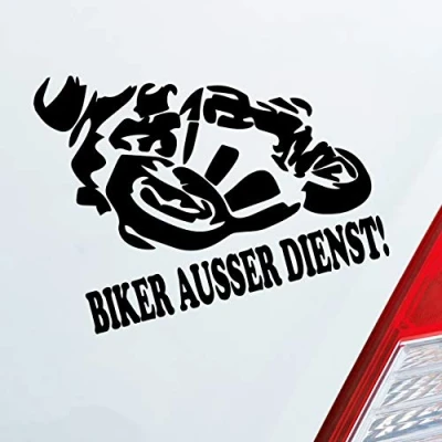 Abbildung von Hellweg Druckerei Motorrad Biker ausser Dienst! Moped Bike Mopped Auto Aufkleber Sticker Heckscheibenaufkleber