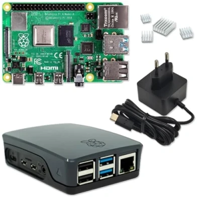 Abbildung von Raspberry Pi 4 4GB Starter Kit 5V 3A USB C Netzteil Gehäuse schwarz Kühlkörper Model B GB RAM