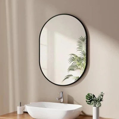Abbildung von EMKE Badezimmerspiegel, 60 x 80 cm, Wandspiegel, schwarz, oval, horizontal/vertikal, für Badezimmer, Flur, Wohnzimmer, Schlafzimmer, Gäste WC