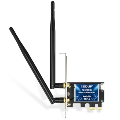 Abbildung von EDUP WiFi 6E Bluetooth 5.2 PCIE WLAN Karte Intel AX210 5400Mbit/s Netzwerkkarte Adapter, 802.11AX DualBand 2.4Ghz/5Ghz Antenne Preiswerter Chip für PC Desktop Windows 10&amp;11 64 Bit
