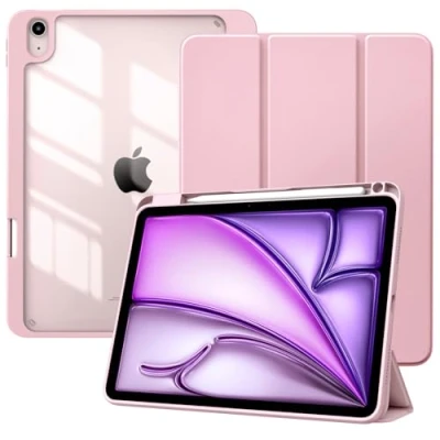 Abbildung von TiMOVO Hülle für iPad Air 11 Zoll M2 2024, 6/5/4 (2024/2022/2020) 10,9&quot;, Schutzhülle mit Stifthalter, Schlank Ständer Klar Rückseite, Auto Schlaf/Aufwach, Rosa