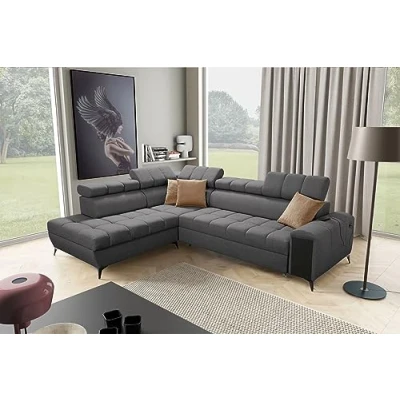 Abbildung von All4All Ecksofa mit Schlaffunktion Gonti VII 275x217 cm Schlafsofa Bettkasten Sofa in L Form Wohnlandschaft Eckcouch Klein Seite Links Dunkelgrau Gewebe Modern 26