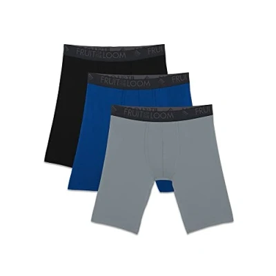 Abbildung von Fruit of the Loom Herren Atmungsaktive Boxershorts, feuchtigkeitsableitende, Multipacks Unterwäsche, Langes Bein Micro Mesh 3er Pack Sortiert, XL