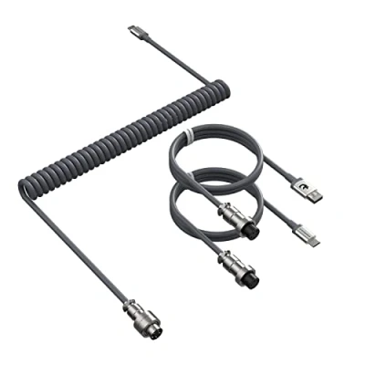 Abbildung von ATTACK SHARK C04 Eins zu Zwei USB C Spiralkabel, A Typ C/Typ C, 5 poliger Abnehmbarer Metall Luftfahrtstecker, ausziehbares TPU Federkabel für DIY mechanische Gaming Tastatur/PC Grau