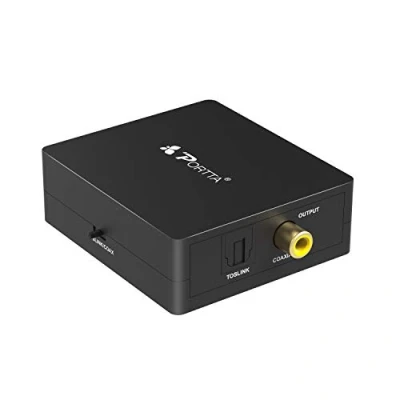 Abbildung von Portta Optical Toslink zu Koax OR Coaxial auf Audio Converter Digital Bidirektional Konverter 2 Way SPDIF Coax Adapter for DVD Player Speaker Headphone