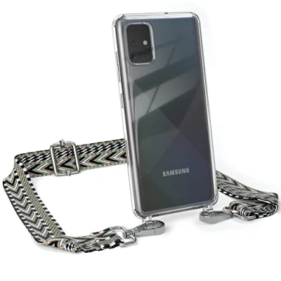 Abbildung von EAZY CASE Handykette Verstellbarer Trageriemen kompatibel mit Samsung Galaxy A51, Handykordel Schutzhülle durchsichtig, Riemen für Handyketten, Grün/Schwarz Metall Silber