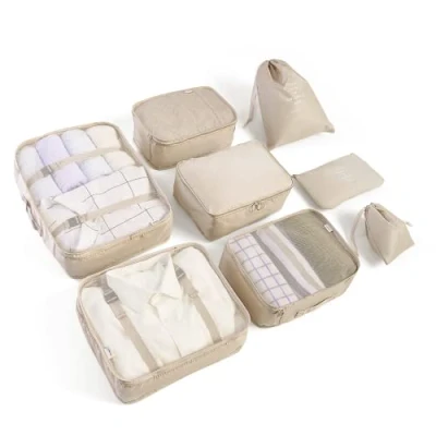 Abbildung von BillyBath Koffer Organizer set, Packing Cubes Kleidertaschen Schuhbeutel Reiseorganizer Packwürfel Kosmetik Travel Packtaschen für (8 teilig, Beige)