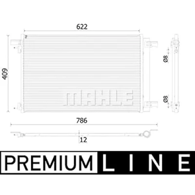 Abbildung von MAHLE ORIGINAL AC 939 000P Klimakondensator mit Trockner 8 622 PEUGEOT: 308 I Schrägheck, CC, RCZ Coupe, CITROËN: DS4 Schrägheck
