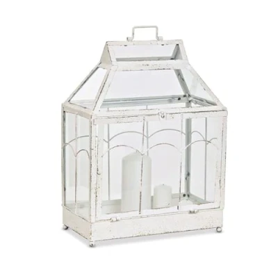 Abbildung von Loberon Laterne Couriar, individuell befüllbar, handgemachtes Shabby Finish, Deko Objekt mit Vintage Flair, Wohn Accessoire, Zinn, Glas, antikweiß/klar