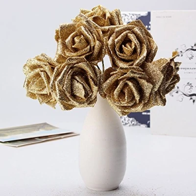 Abbildung von TuToy 7ST Kunst Bouquet Glitzer Schaum Kunstblumen Hochzeit Hochzeits Party Dekor DIY Rose Gold