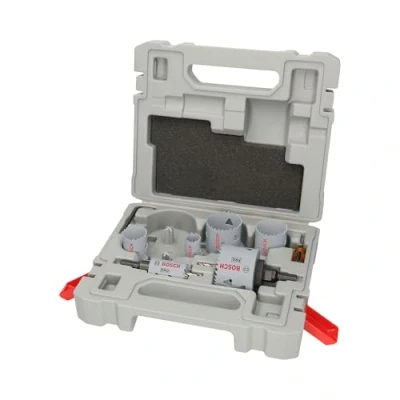 Abbildung von Bosch 17x PRO Multi Material Lochsäge Set Standardadapter (für Weichholz, Trockenbauwand, Ø 19, 22, 25, 29, 35, 38, 44, 51, 57, 64, 76 mm, Professional Zubehör Bohrmaschine/Schrauber)