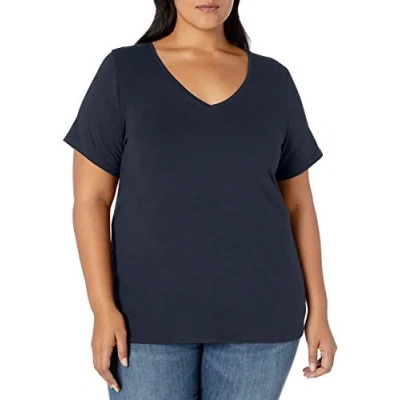 Abbildung von Amazon Essentials Damen Kurzärmeliges T Shirt mit V Ausschnitt (erhältlich in Übergröße), Marineblau, 5XL Große Größen