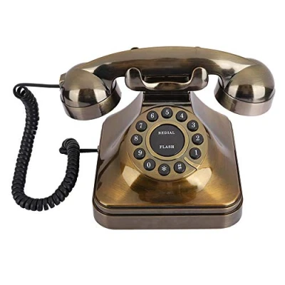 Abbildung von Kabelgebundenes Telefon, antikes Bronze Vintage Telefon mit Nummernspeicherfunktion Geräuschreduzierung &amp; Nummernspeicher klassische Dekoration für Privathaushalte und Büros