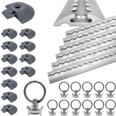 Abbildung von Airlineschiene halbrund Silber eloxiert 6X 2,0 Meter (1975mm) mit 12 Ösen und Endkappen, Alu Zurrschiene robust, hohe Stabilität Langlebigkeit, Anhänger, PKW, Camper, Wohnmobil