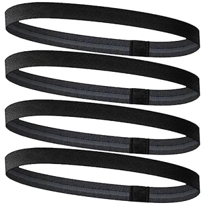 Abbildung von 4 Stück Haarband Jungs Sport, Herren,Haarband Sport Kinder,Haarband Kinder Fussball Jungs,Elastisches rutschfeste Stirnbänder Haarbänder Damen Dünn Schwarz