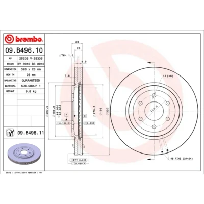 Abbildung von BREMBO 09.B496.10 Bremsscheibe 320 28 6 innenbelüftet NISSAN: Pathfinder 3, NP300 Navara Pritsche / Fahrgestell, Pickup