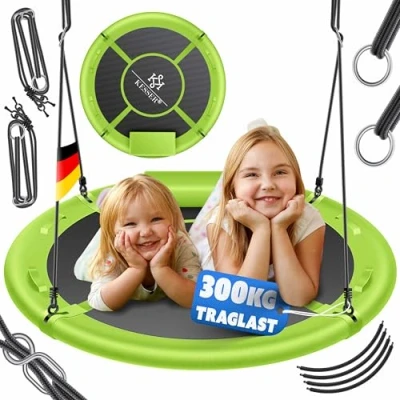 Abbildung von KESSER® Nestschaukel Tellerschaukel Hängeschaukel Rundschaukel Ø 100cm Schaukel bis 300kg belastbar mit Kissen &amp; 4 Griffen verstellbar Kinderschaukel Indoor Outdoor für Kinder Erwachsene Grün