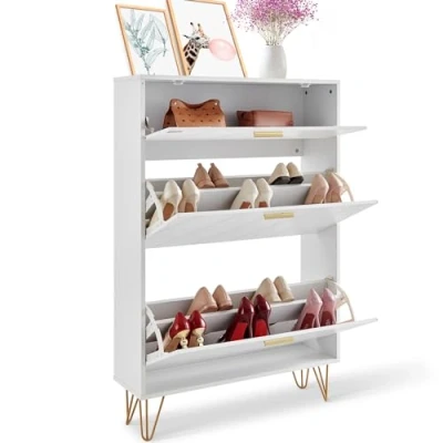Abbildung von VEVOR Schuhschrank Schuhregal Weiß, 800 x 239 1200 mm Schuhkipper mit 3 Klappen
