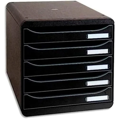 Abbildung von Exacompta 309714D Premium Ablagebox mit 5 Schubladen für DIN A4+ Dokumente. Stapelbare Schubladenbox hoher Kapazität mehr Platz auf dem Schreibtisch Big Box Plus EcoBlack Schwarz