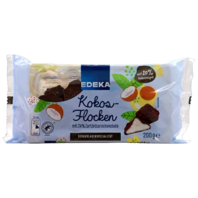 Abbildung von Edeka Kokos Flocken mit 24% Zartbitterschokolade, 6er Pack (6 x 200g)