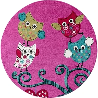 Abbildung von Carpetsale24 Kinderteppich süßes Eulenmuster Violett 160 cm Rund Kurzflor Teppich Kinderzimmer Eulen Design Spielteppich Babyteppich für Junge und Mädchen Extra Weich Antiallergen Runder