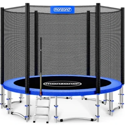 Abbildung von Monzana® Trampolin Ø 366 cm TÜV Rheinland GS Zertifiziert Komplettset inkl. Sicherheitsnetz, Leiter, Randabdeckung &amp; Zubehör Kindertrampolin Gartentrampolin