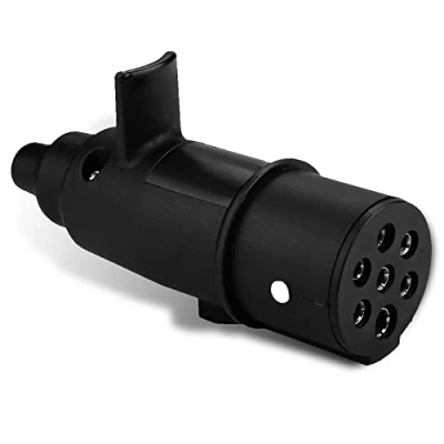 Abbildung von KIMISS 7 Pin Trailer Stecker, N Typ Rund Pole Kabelstecker Stecker Aluminium Anhängerstecker Schwarz für Truck Caravan
