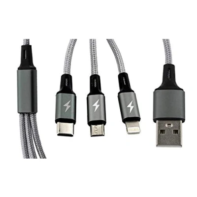 Abbildung von Callstel Handy Ladekabel: 5in1 Schnellladekabel USB A/C zu C/Micro USB/Lightning, 120cm, 3A (3 Fach Ladekabel, 3 in 1 Multi Datenkabel nach)